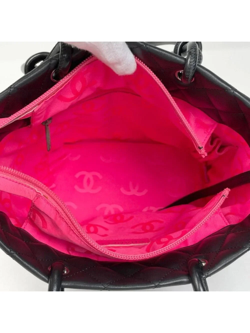 Chanel Cambon Line Tote CC Logo Handbag Leather Black - Picture 11 of 12